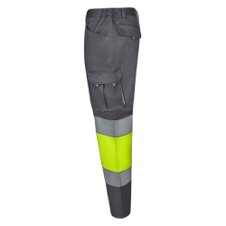 Pantalón stretch cinta segmentada gris/amarillo flúor, ref: 303008S, Velilla 2