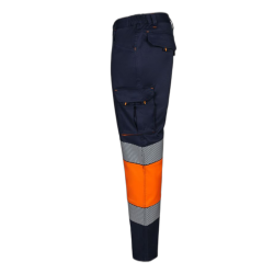 Pantalón stretch cinta segmentada azul navy/naranja flúor, ref: 303008S, Velilla 3