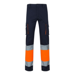 Pantalón stretch bicolor multibolsillos AZUL NAVY/NARANJA FLÚOR 303002S, Velilla