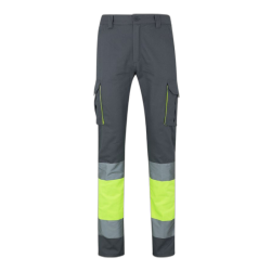Pantalón 100% algodón multibolsillos Gris/Amarillo flúor, 303007, Velilla