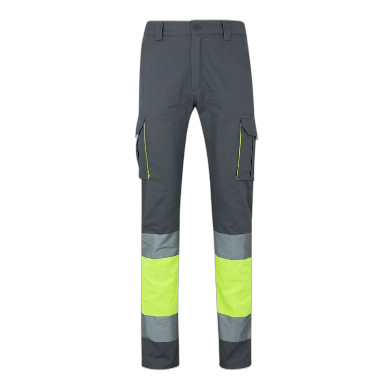 Pantalón 100% algodón multibolsillos Gris/Amarillo flúor, 303007, Velilla