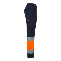 Pantalón 100% algodón multibolsillos Azul navy/Naranja flúor, 303007, Velilla 3