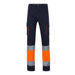 Pantalón 100% algodón multibolsillos Azul navy/Naranja flúor, 303007, Velilla