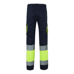 Pantalón 100% algodón multibolsillos azul navy/amarillo flúor, 303007, Velilla