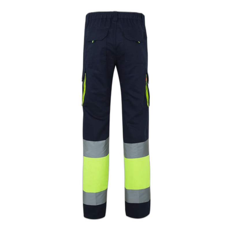 Pantalón 100% algodón multibolsillos azul navy/amarillo flúor, 303007, Velilla