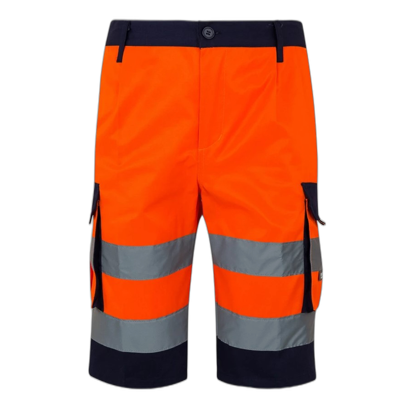 Bermudas multibolsillos azul marino y naranja flúor, ref. 303004, Velilla