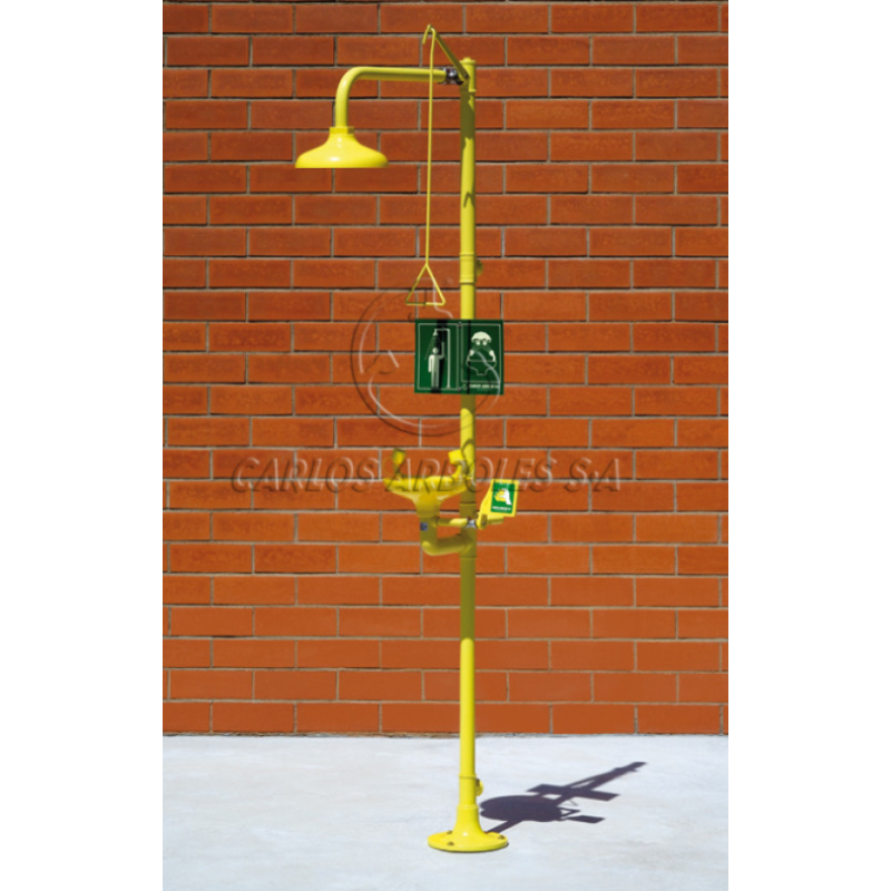 Ducha y lava-ojos sobre pedestal, rociador y recogedor ABS 4220