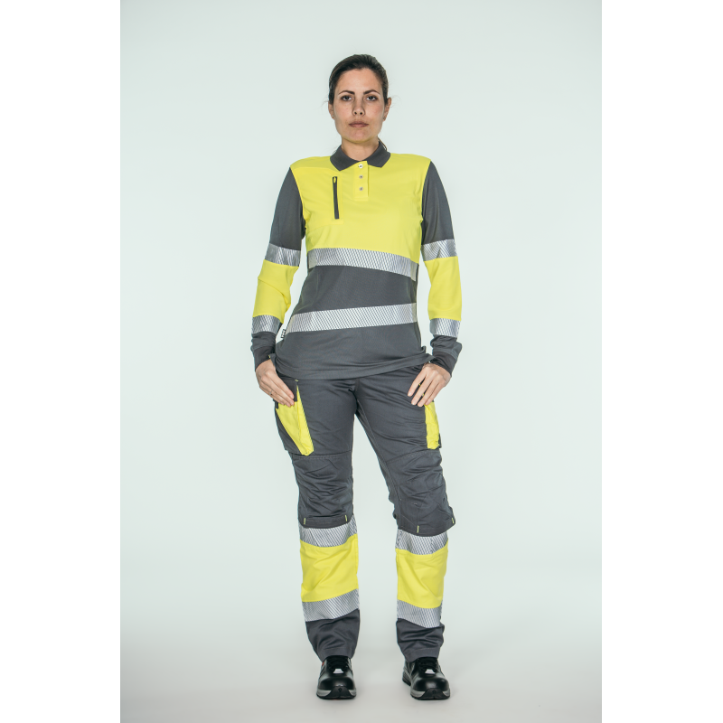 Pantalón alta visibilidad MUJER KINGSMANN STARLIGHT, Gris con Amarillo Flúor