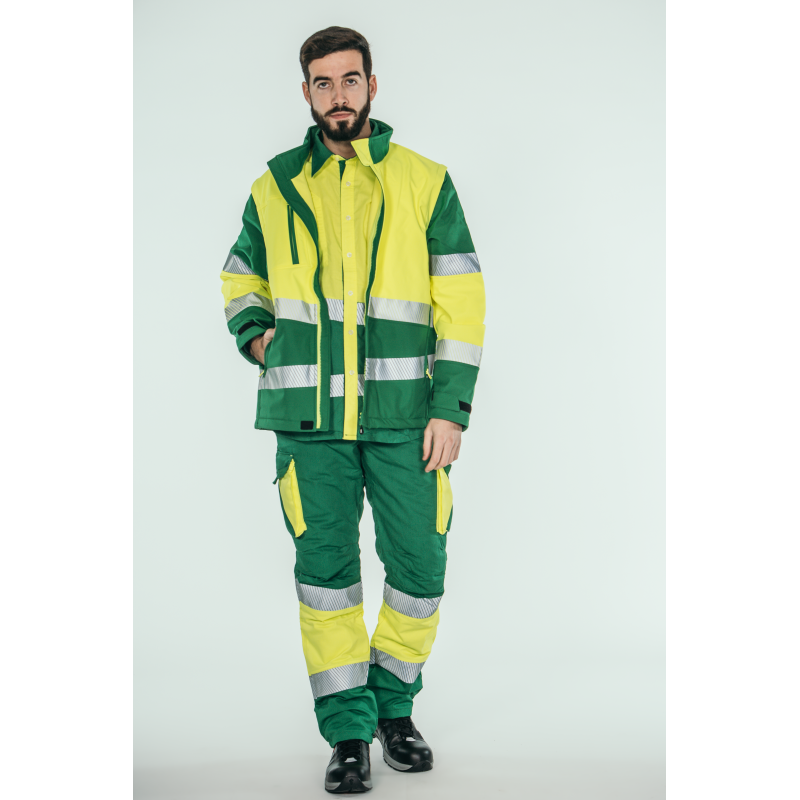 Pantalón alta visibilidad HOMBRE KINGSMANN STARLIGHT, Verde con Amarillo Flúor