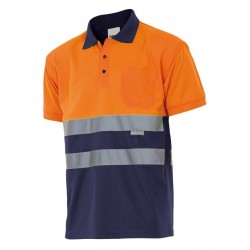 Polo de manga corta alta visibilidad color Naranja flúor/navy, ref. 173_01/19, Velilla