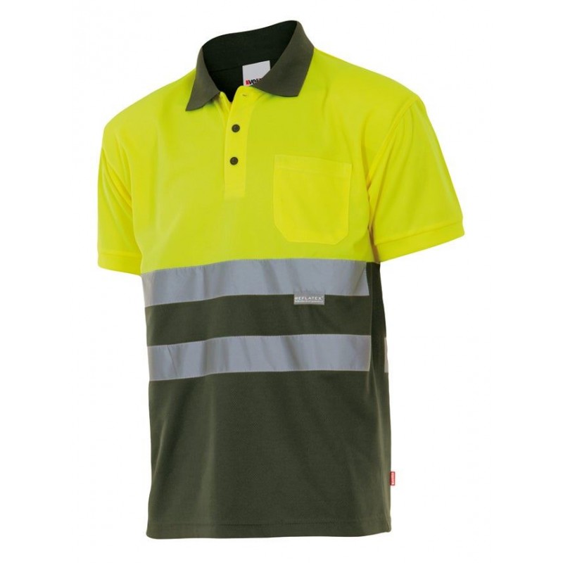 Polo de manga corta alta visibilidad color Amarillo flúor/verde, ref. 173_03/20, Velilla