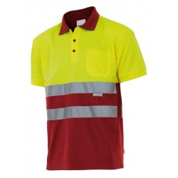 Polo de manga corta alta visibilidad color Amarillo flúor/rojo, ref. 173_12/20, Velilla