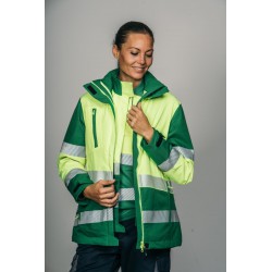 Parka alta visibilidad MUJER STARLIGHT ENCASTRABLE Verde con Amarillo Flúor