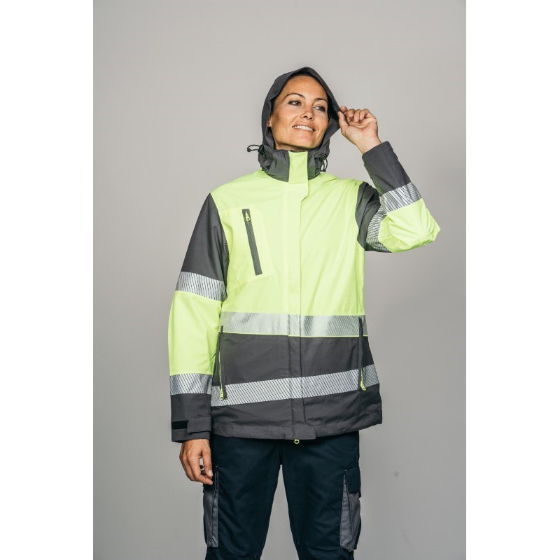 Parka alta visibilidad MUJER KINGSMANN STARLIGHT con guata, Gris con Amarillo...