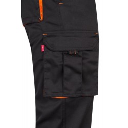 Pantalón de trabajo stretch, refuerzo trasero, color Negro/naranja, ref. 103008S_00/19, Velilla