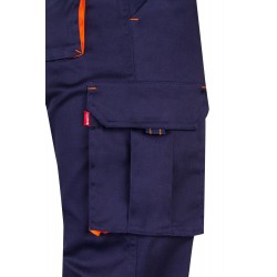 Pantalón de trabajo stretch, refuerzo trasero, color Naranja flúor/navy, ref. 103008S_01/19, Velilla