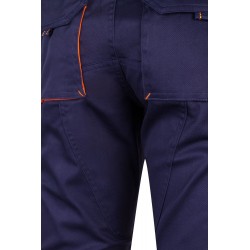 Pantalón de trabajo stretch, refuerzo trasero, color Naranja flúor/navy, ref. 103008S_01/19, Velilla