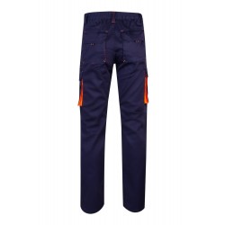 Pantalón de trabajo stretch, refuerzo trasero, color Naranja flúor/navy, ref. 103008S_01/19, Velilla