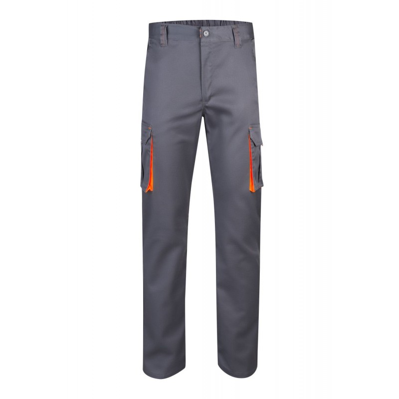 Pantalón de trabajo stretch, refuerzo trasero, color Naranja flúor/gris, ref. 103008S_08/19, Velilla