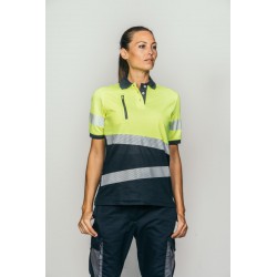 Polo alta visibilidad MUJER KINGSMANN STARLIGHT manga corta, Azul Marino con...