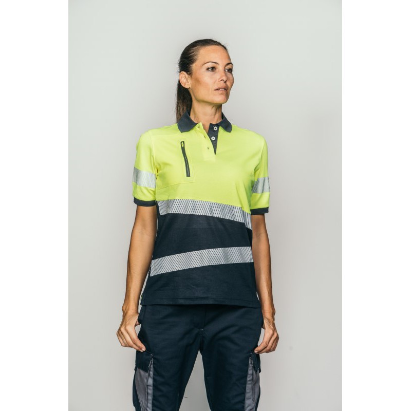 Polo alta visibilidad MUJER KINGSMANN STARLIGHT manga corta, Azul Marino con...