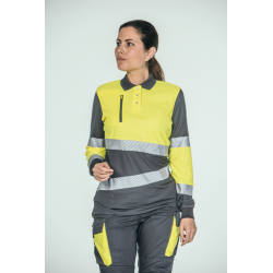 Polo alta visibilidad MUJER KINGSMANN STARLIGHT manga larga 100% Poliéster,...