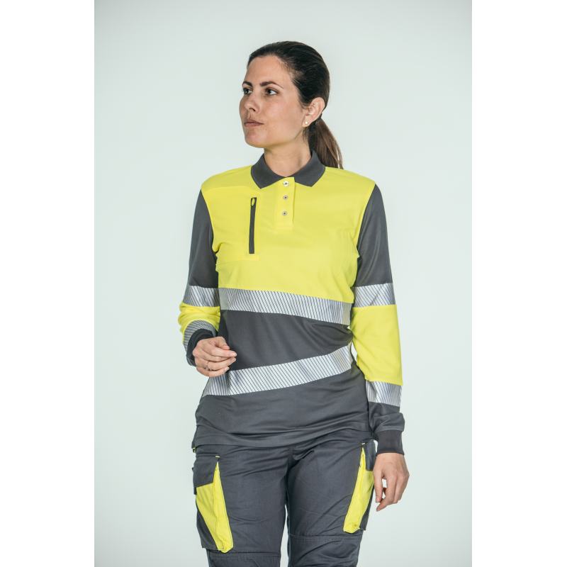 Polo alta visibilidad MUJER KINGSMANN STARLIGHT manga larga 100% Poliéster,...