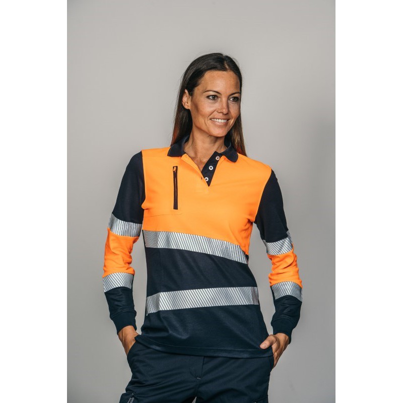 Polo alta visibilidad MUJER KINGSMANN STARLIGHT manga larga 65/35, Azul...