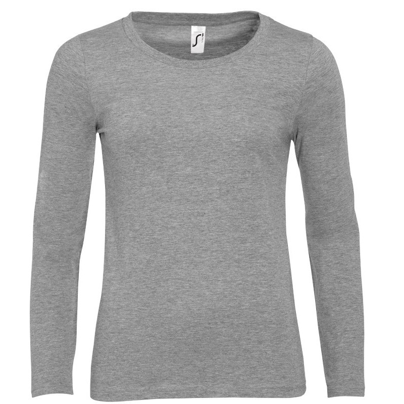 Camiseta laboral MUJER manga larga con cuello redondo gris mezcla