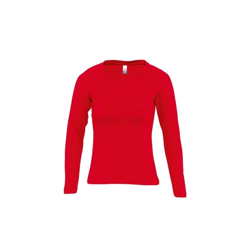 Camiseta laboral MUJER manga larga con cuello redondo Roja