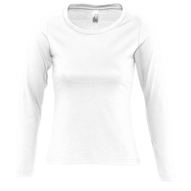 Camiseta laboral MUJER manga larga con cuello redondo Blanca