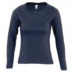 Camiseta laboral MUJER manga larga con cuello redondo Azul Marino, PLAZO...