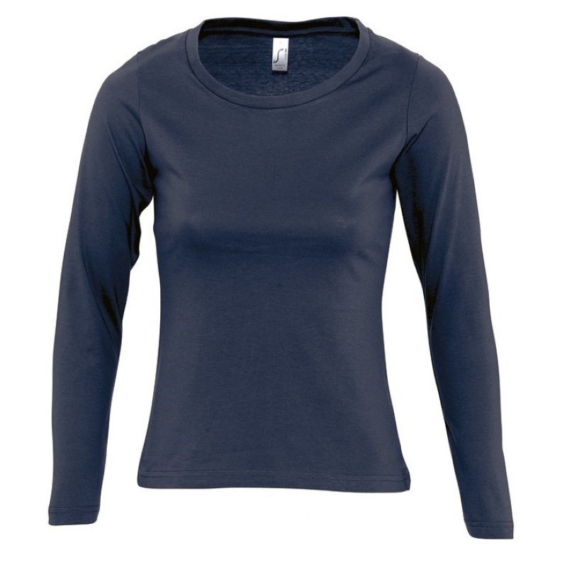 Camiseta laboral MUJER manga larga con cuello redondo Azul Marino, PLAZO...